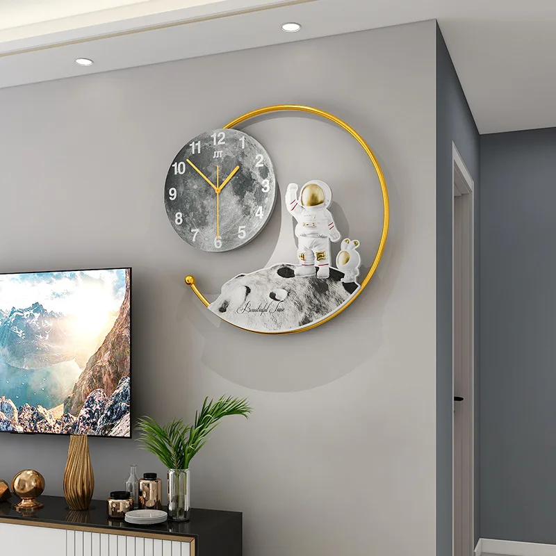 Nordic modern lighting astronaut round clock creative fashion living room wall clock home decoration mute wall clock