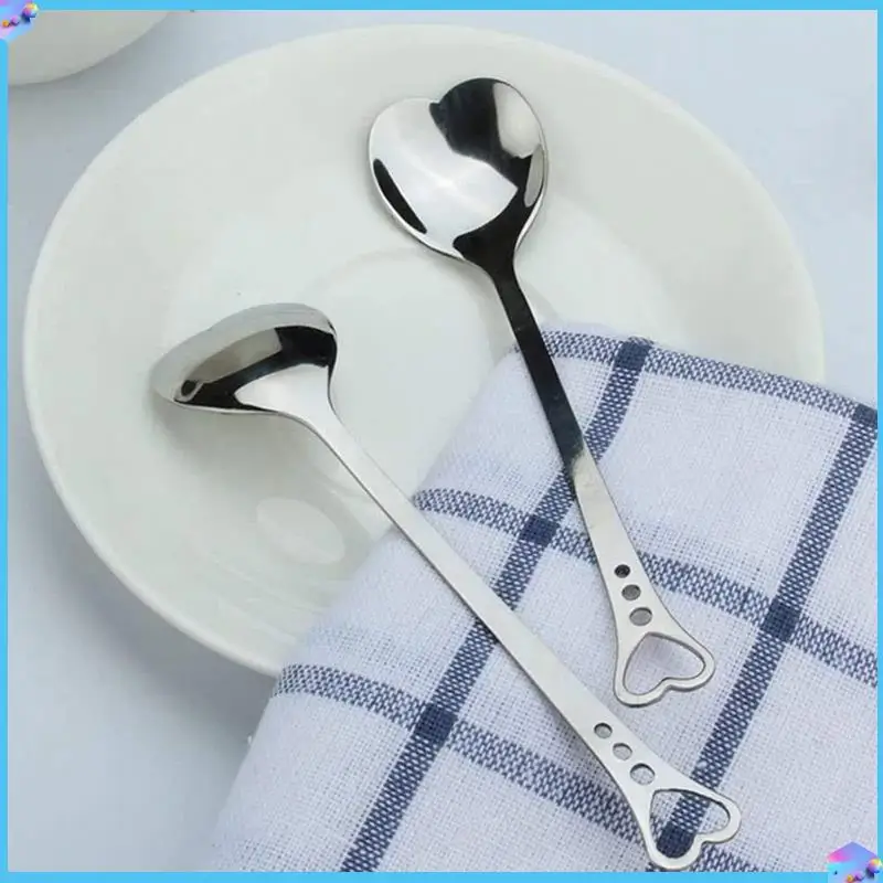 A43T 6 Pcs Stainless Steel Heart Shape Coffee Spoon Kitchen Accessories Dessert Sugar Stirring Spoons Teaspoon Dinnerware
