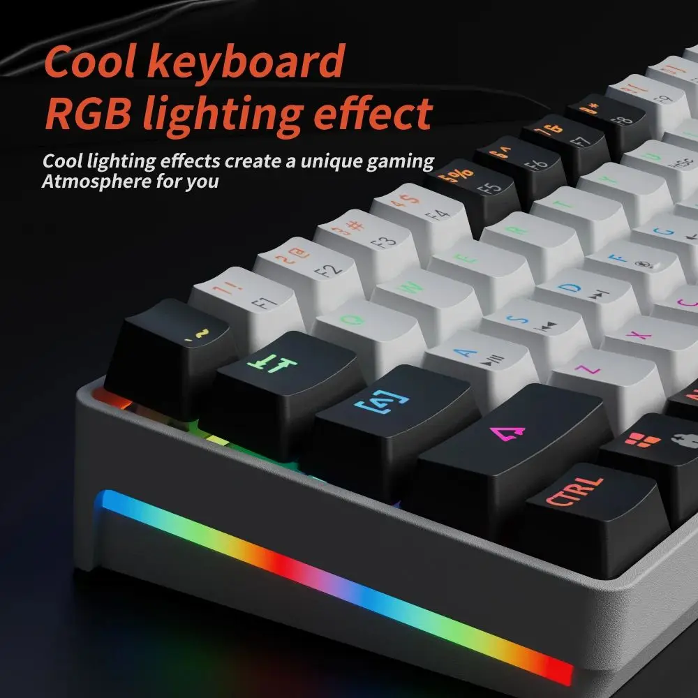 MUCAI MK61 USB oyun mekanik klavye kırmızı anahtarı RGB arkadan aydınlatmalı sıcak değiştirilebilir 61 tuşları kablolu ayrılabilir kablo