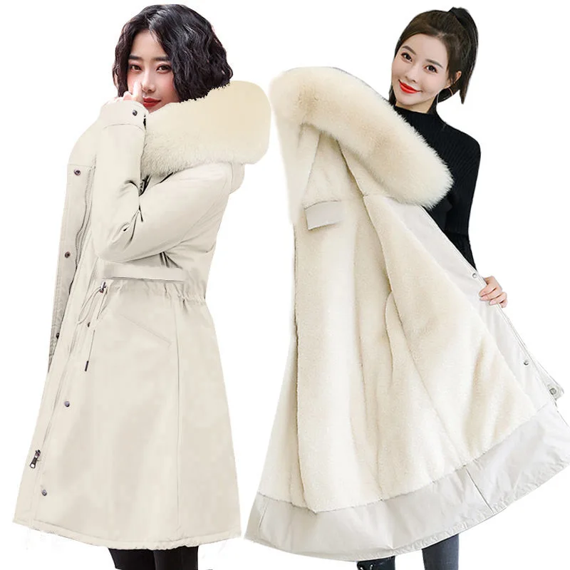 Moda Kurtka zimowa Kobiety Ciepły płaszcz Długa kurtka damska Plus Size 5XL Płaszcz zimowy damski Parka Kobiety Futrzany kołnierz z kapturem Odzież wierzchnia