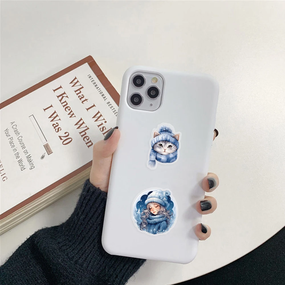 10/30/50pcs Blue Winter Watercolor Graffiti Stickers Aesthetic Decoration Decals Suitcase Notebook Phone Waterproof Sticker Pack