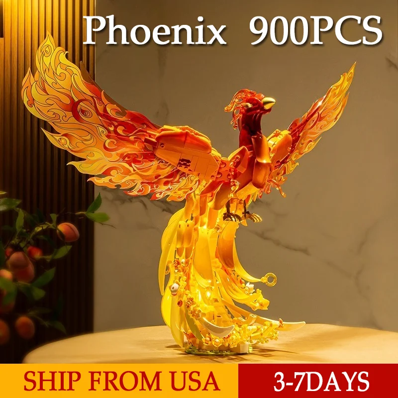 

900PCS Phoenix Building Blocks Various Flowers Feather With Light Creative Ornaments DIY Assembly Bricks For Girls Holiday Gifts