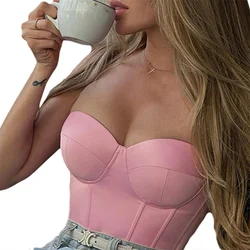 Women's Corset Tube Tops Trendy Street Sexy Slim Bustiers Strapless Solid Color Stretchy Bandeau Crop Tops