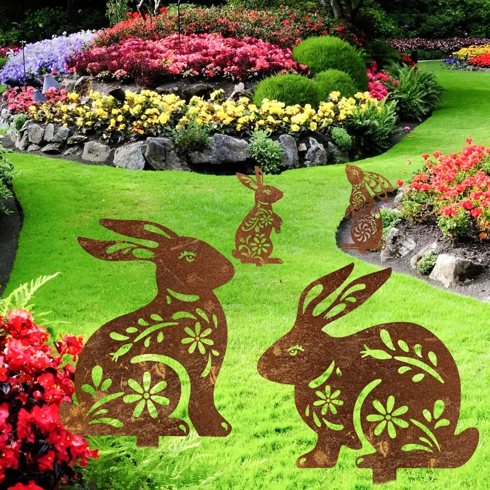 CIFBUY Rustic Metal Rabbit Garden Stake Rusty Finish Outdoor Decor Backyard Patio Farm Garden Decoration Accent Yard Art