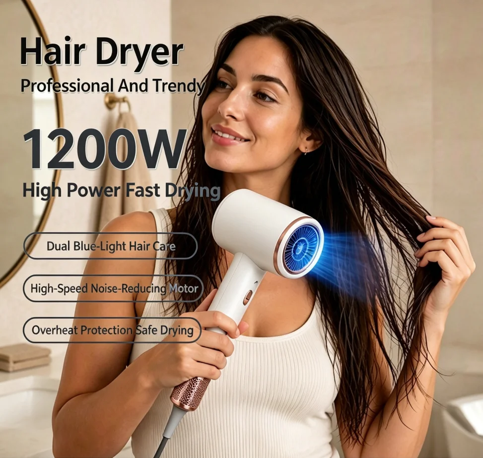 1200wパワフル高速ヘアドライヤー-マイナスイオン-ブルーライトセラピー-ヘアケア-4段階温冷風-静音-家庭用-220v-240v