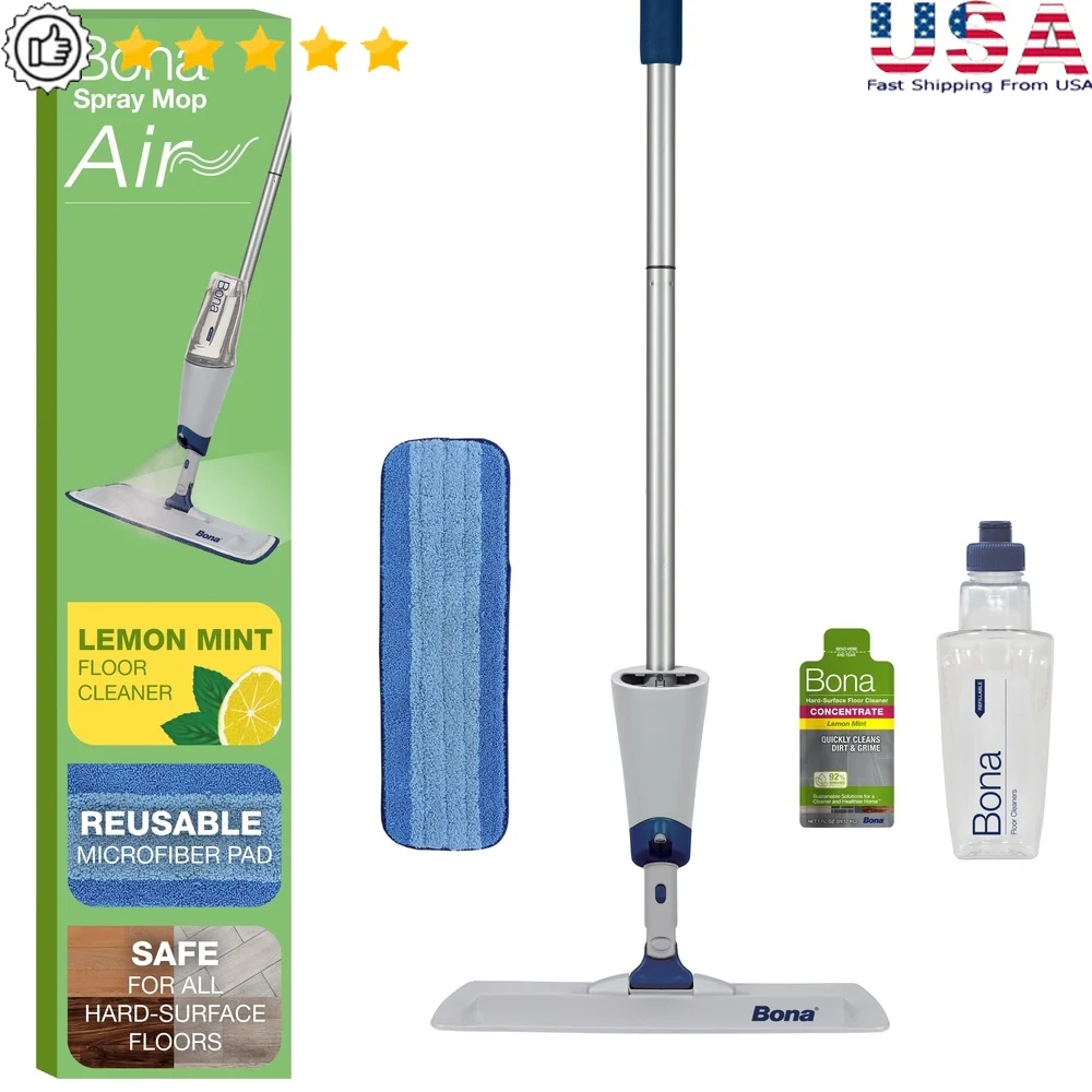 

Lightweight Spray Mop with Microfiber Pad Multi-Surface Cleaning Streak-Free Rinse-Free Safe pH Neutral Eco-Friendly Lemon Mint