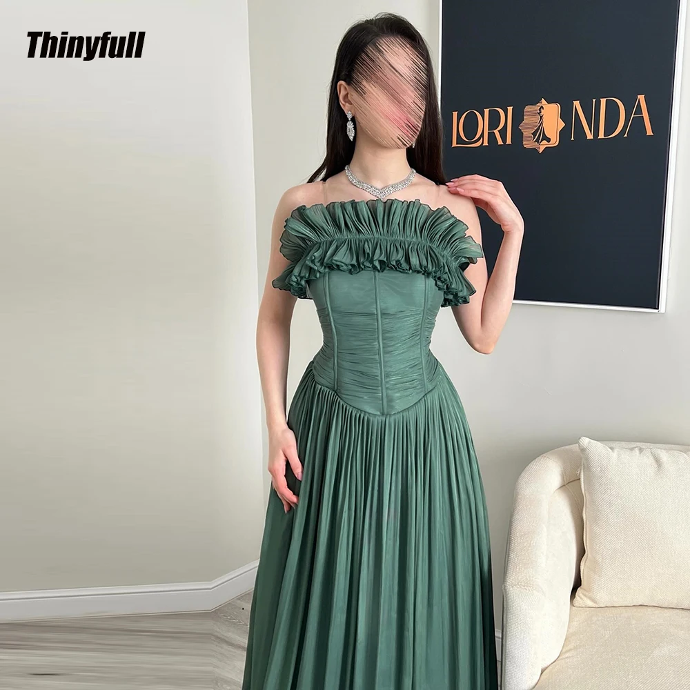 

Thinyfull Shiny Satin A-line Arab Prom Dress 2026 Sleeveless Strapless Evening Party Dress Long Gown Robe De Soirée Customized