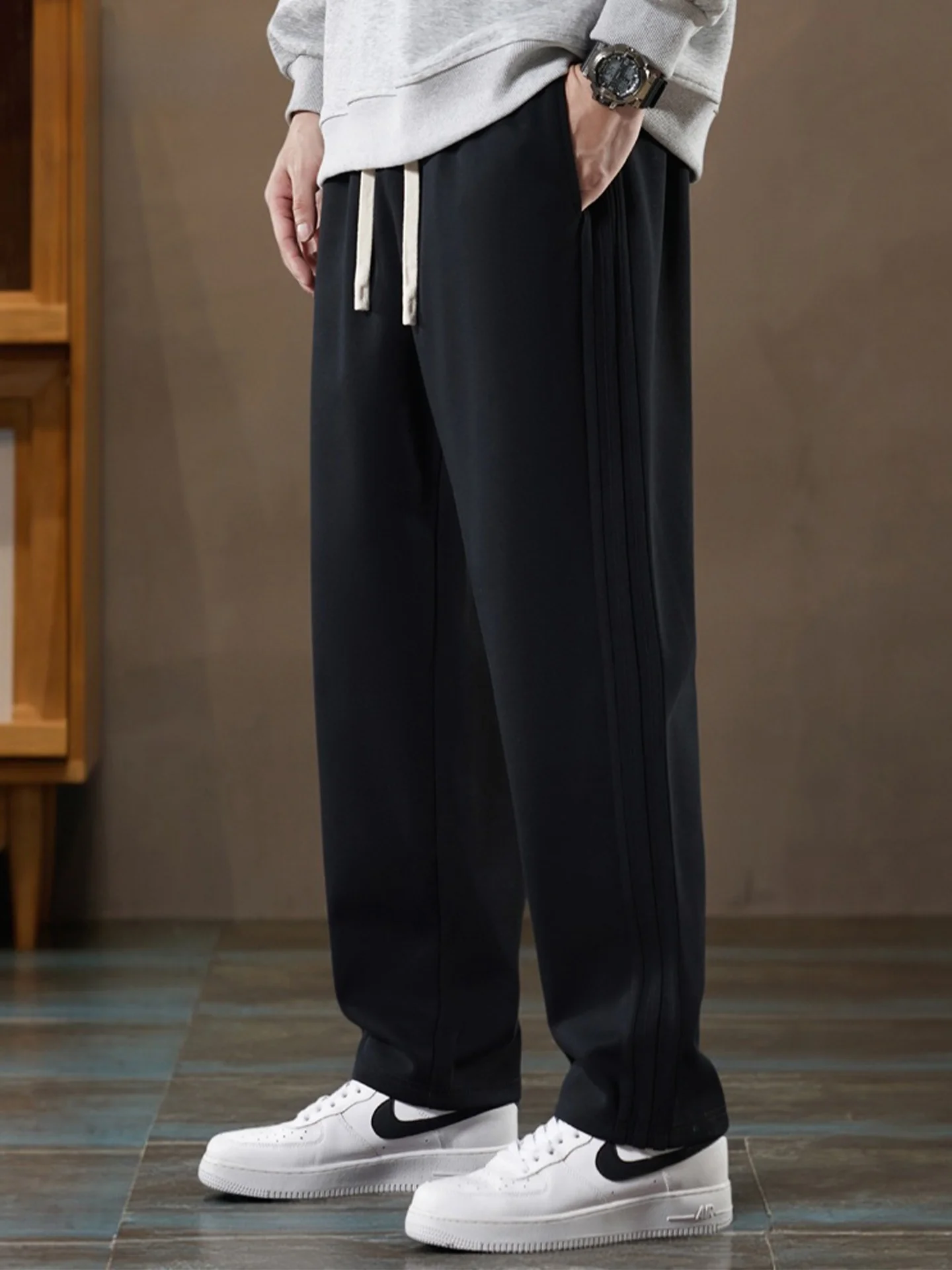 

Mark Fairwe American Sle Свободные прямые мужские повседневные брюки Bla Faionable Мужская одежда Осень-зима Брюки