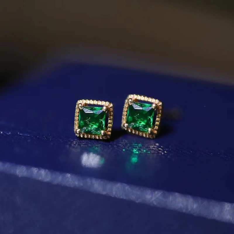 Jkeli 925 Sterling Silver Emerald Square Zircon Stud Earrings for Women Vintage Geometric Fine Jewelry Minimalist Accessories