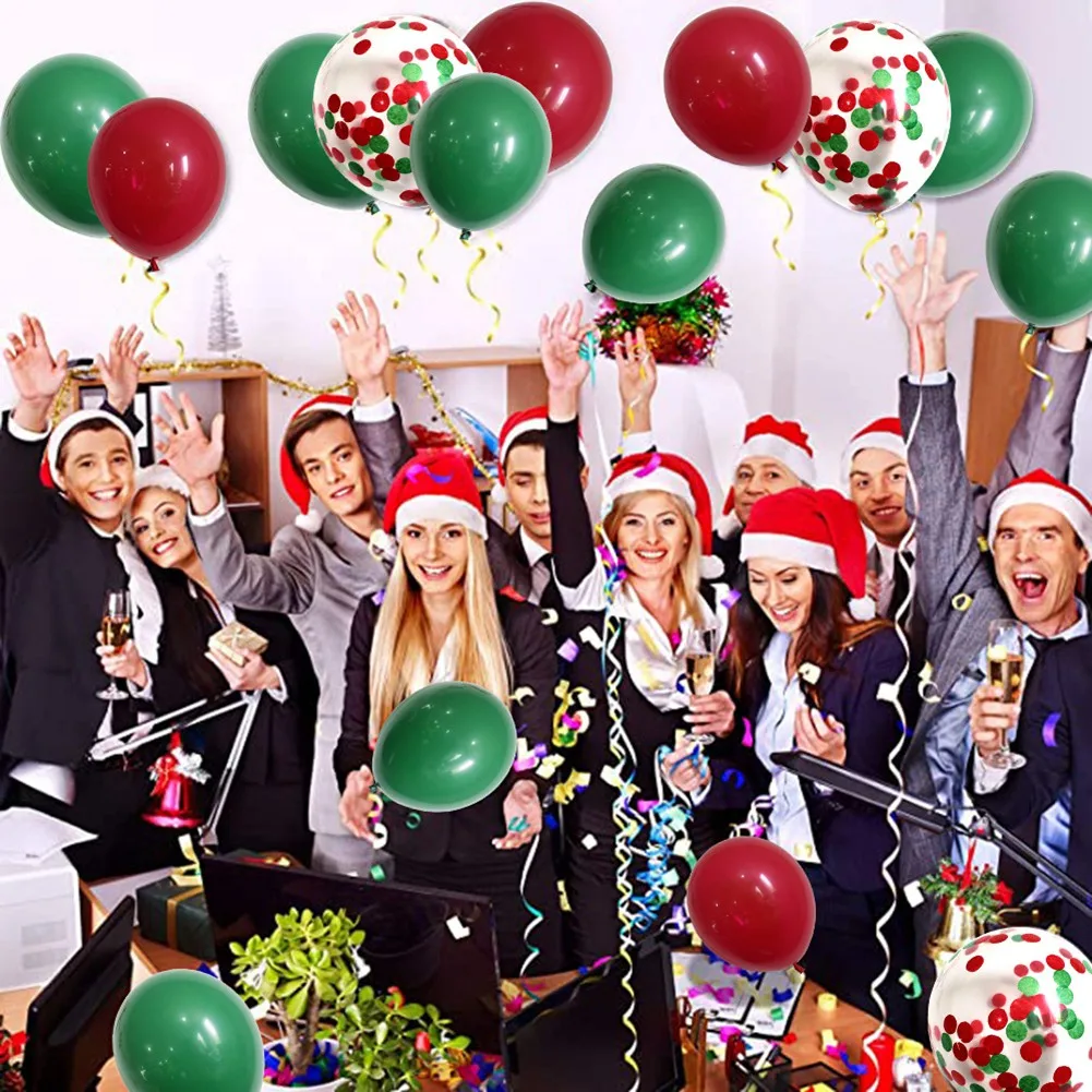 50 pezzi di palloncini natalizi in lattice da 12 pollici, decorazioni natalizie, palloncini di Babbo Natale, decorazioni per festival, rosso verde