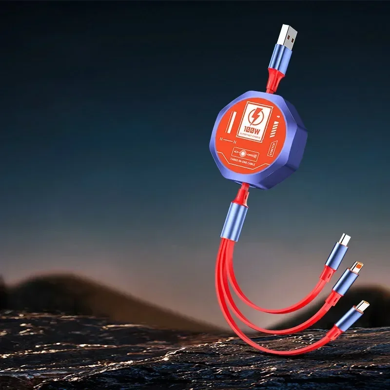 

100W 3 In 1 Retractable Usb Cable Fast Charging And Data Micro Usb Type C For iPhone 15 14 13 Pro Max Android Phone Cable Usb b