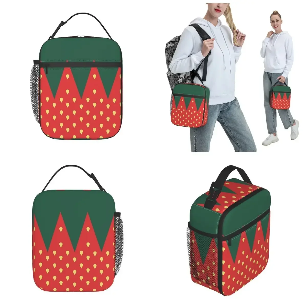 Cute Cartoon Strawberry Bon Bon Merch Insulated Lunch Bags For Travel Storage Food Boxes Portable Thermal Cooler Lunch Boxes