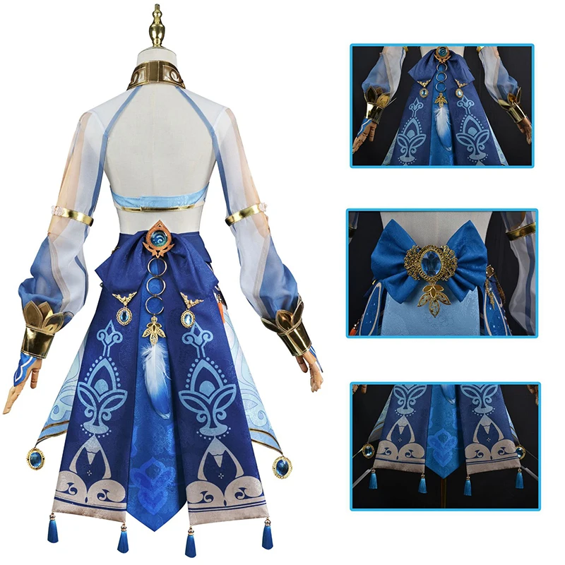 Anime Genshin Impact Nilou Cosplay Traje para Mulheres, Peruca, Headwear, Cachecol, Perucas, Trajes de Halloween, Meninas, Vestido do jogo