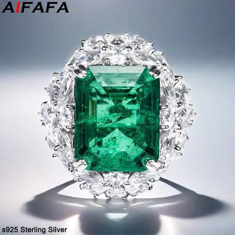 

28-каратный изумрудный цвет, женские кольца, роскошные 100% стерлингового серебра s925, прямоугольное кольцо с высокоуглеродистым бриллиантом, кольцо с большим камнем, ювелирные изделия