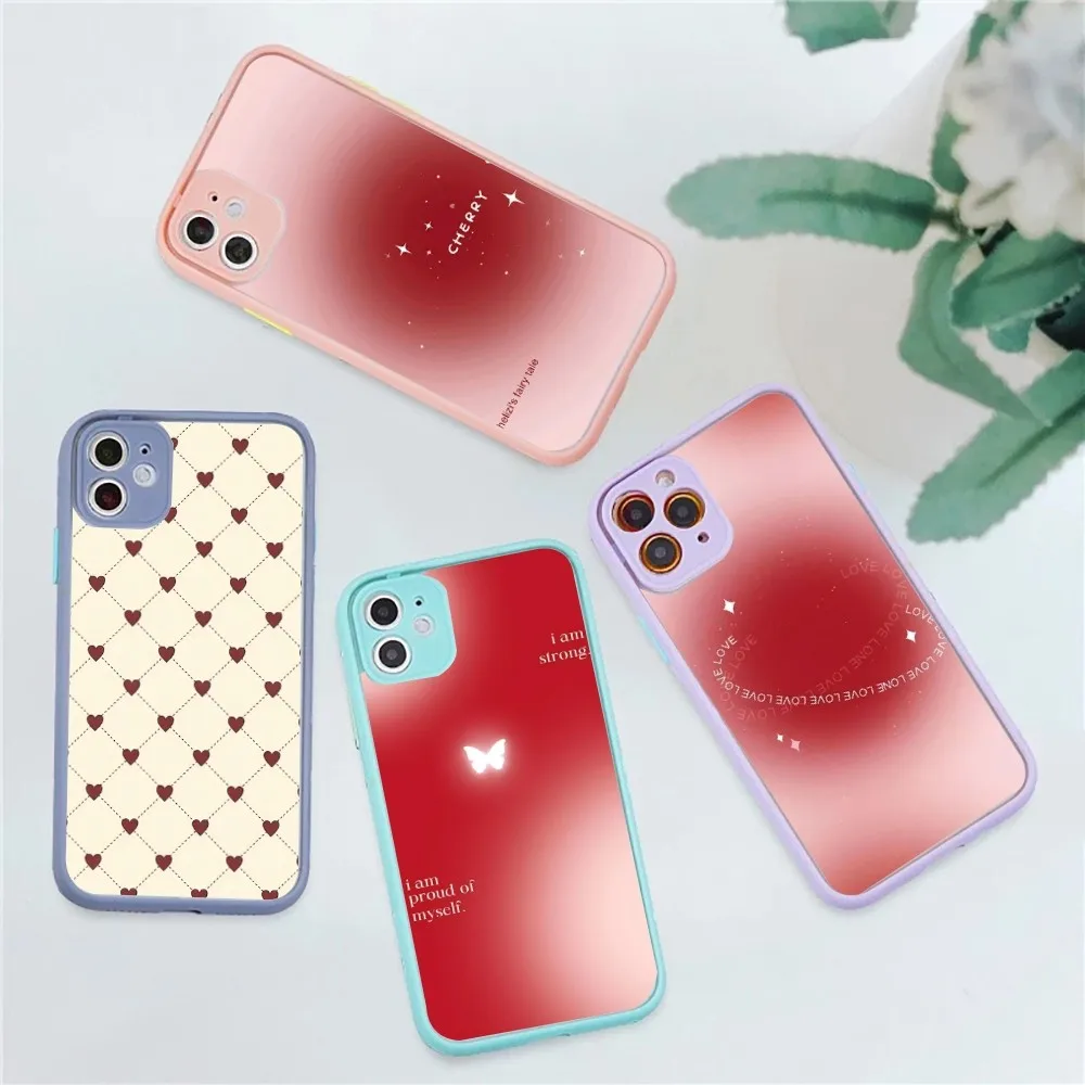 Red Blending Phone Case for iPhone 14 11 12 13 Mini Pro Max 8 7 Plus X XR XS MAX Translucent Matte Cover