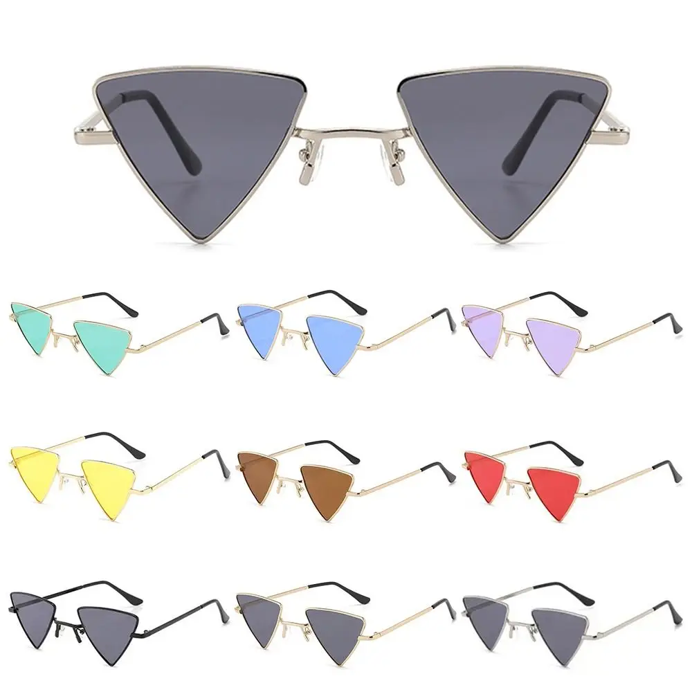 Triangular Small Hippie Sunglasses Tinted Colorful Lens Metal Frame Punk Shades UV400 Protection Sun Glasses for Women & Men