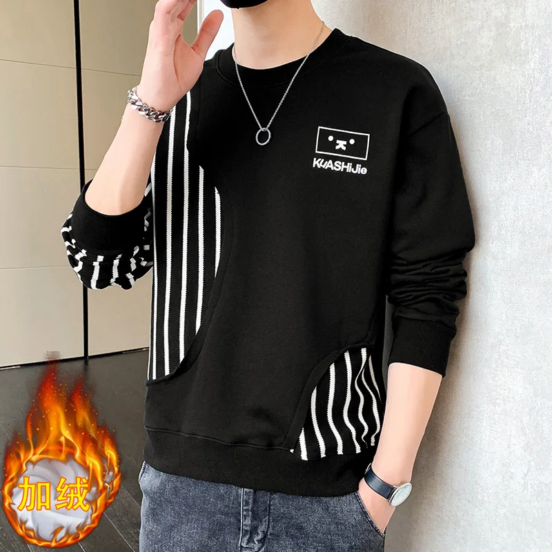 Techwear Y2K Mens Brand Quality Fleece Tracksuit Jacket Loose Pullover Mens Stripe Patchwork White Basketball Sweatshirt Jackets