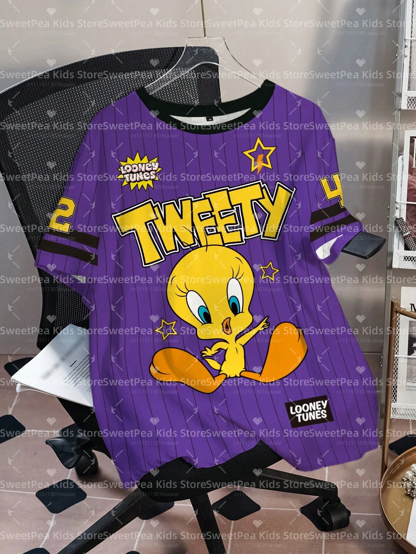 LOONEY TUNES Minimalist Casual Cartoon Design Pattern Print Summer Kids' T-shirt Round Neck Short Sleeve Pullover Loose T-shirt - view 5