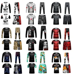 kids Rashguard Jiu jitsu MMA T-shirt+Pant Sets Sportswear Rash guard BjJ Gi Kickboxing Jerseys Boys Children Muay Thai Shorts