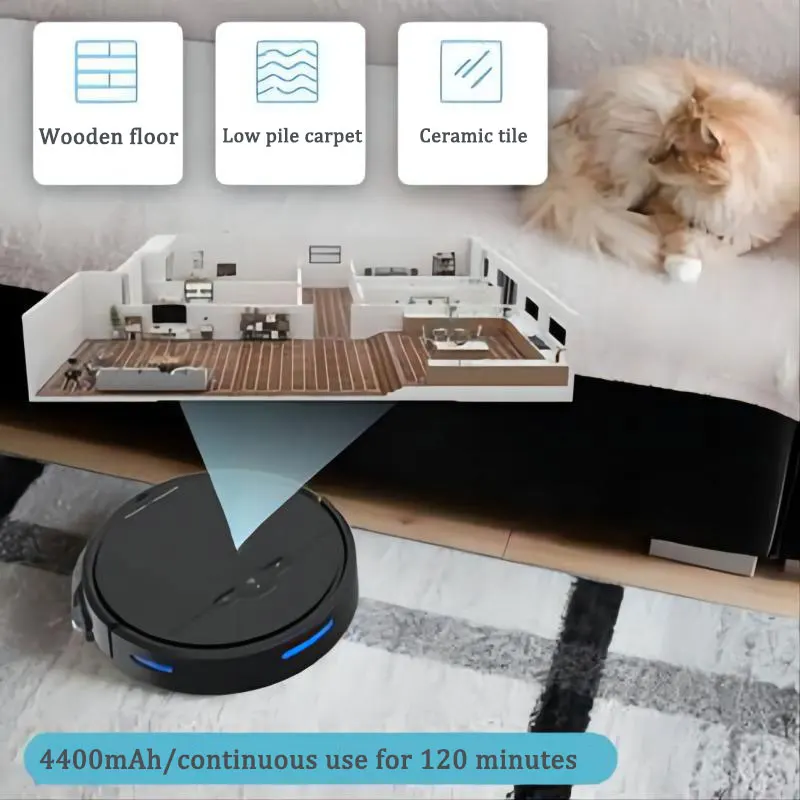 Inteligente Sem Fio Robô Aspirador, Carga Automática, Wi-Fi, Alexa, Google Área de Navegação no Mapa, Pet Hair Sweeper, 3600PA