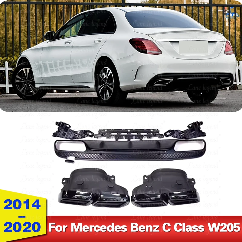 Fit for C63 AMG Style Rear Lip +Exhaust Tips For Mercedes benz W205 Sedan 2014 2015 2016 2017 2018 2019 2020