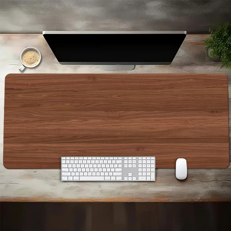 Mouse Pad Desk Pad Extended Mouse Mat Wood Grain Large Computer Keyboard Desk Mat Desk Pad with Non-Slip Base and Stitched Edge