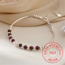925 Sterling Silver Red Crystal Round Bead Charm Bracelets For Women Valentines Gift Wedding Party Jewelry Gift Pulseira