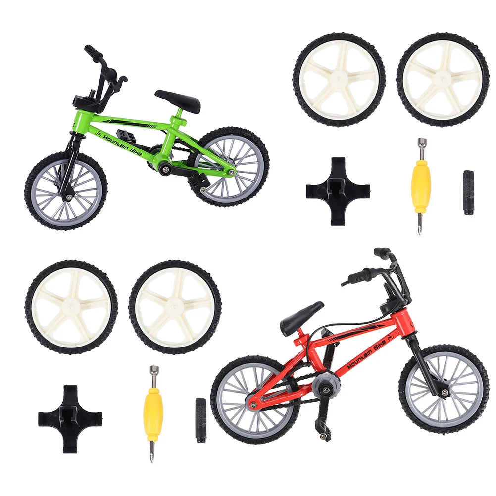 

2Sets Aluminum Alloy Finger Bike Desk Game Mini Bicycle Lightweight Portable Stress Relief and Finger Coordination