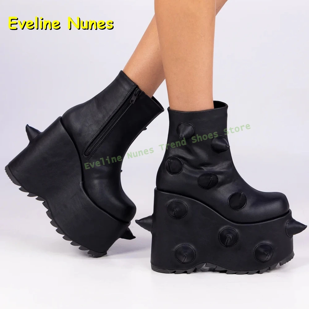 Monster Corner Decoration Ankle Boots Round Toe Wedges Side Zip Multi Color Fashion Couple Mid-Calf Boots 2025 Y2K New Arrivals image 3