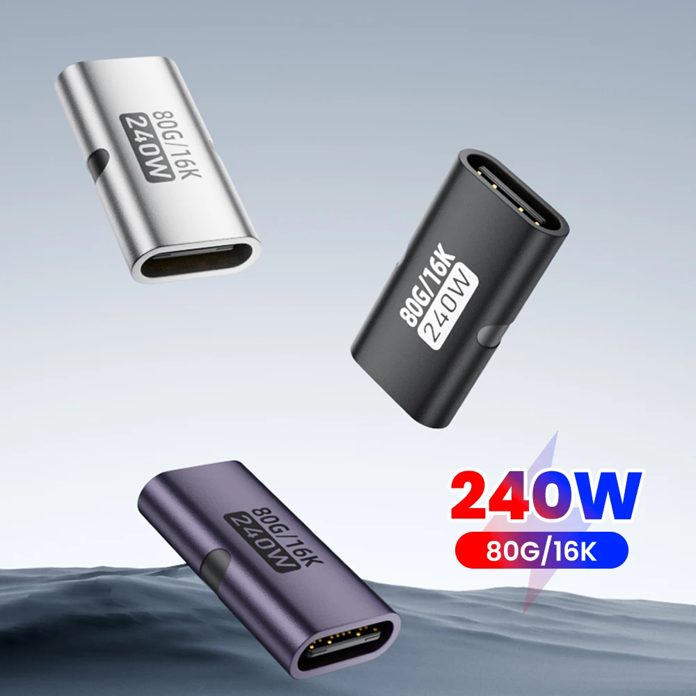 

Адаптер USB Type-C (гнездо) на Type-C (гнездо) 240 Вт, USB 4.0, 80 Гбит/с, высокоскоростная передача данных, быстрая зарядка, мини-конвертер для iPhone 15, 16, 17
