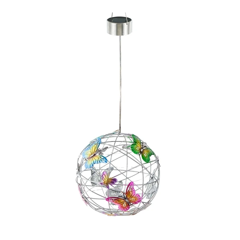 Butterfly Metal Ball Hanging Solar Light With Waterproof Weaving Lamp Garden Decoration Outdoor Suncatchers Tuin Decor