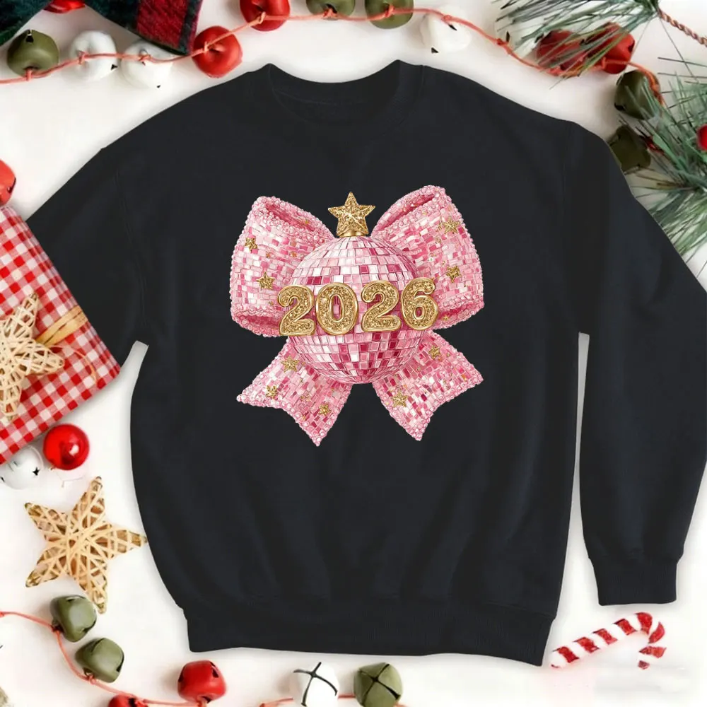 

Happy New Year 2026 Trendy Lady Sweater New Years Eve Pink Gold Faux Sparkly New Year Sweatshirt Hello 2026 Hoodies Women
