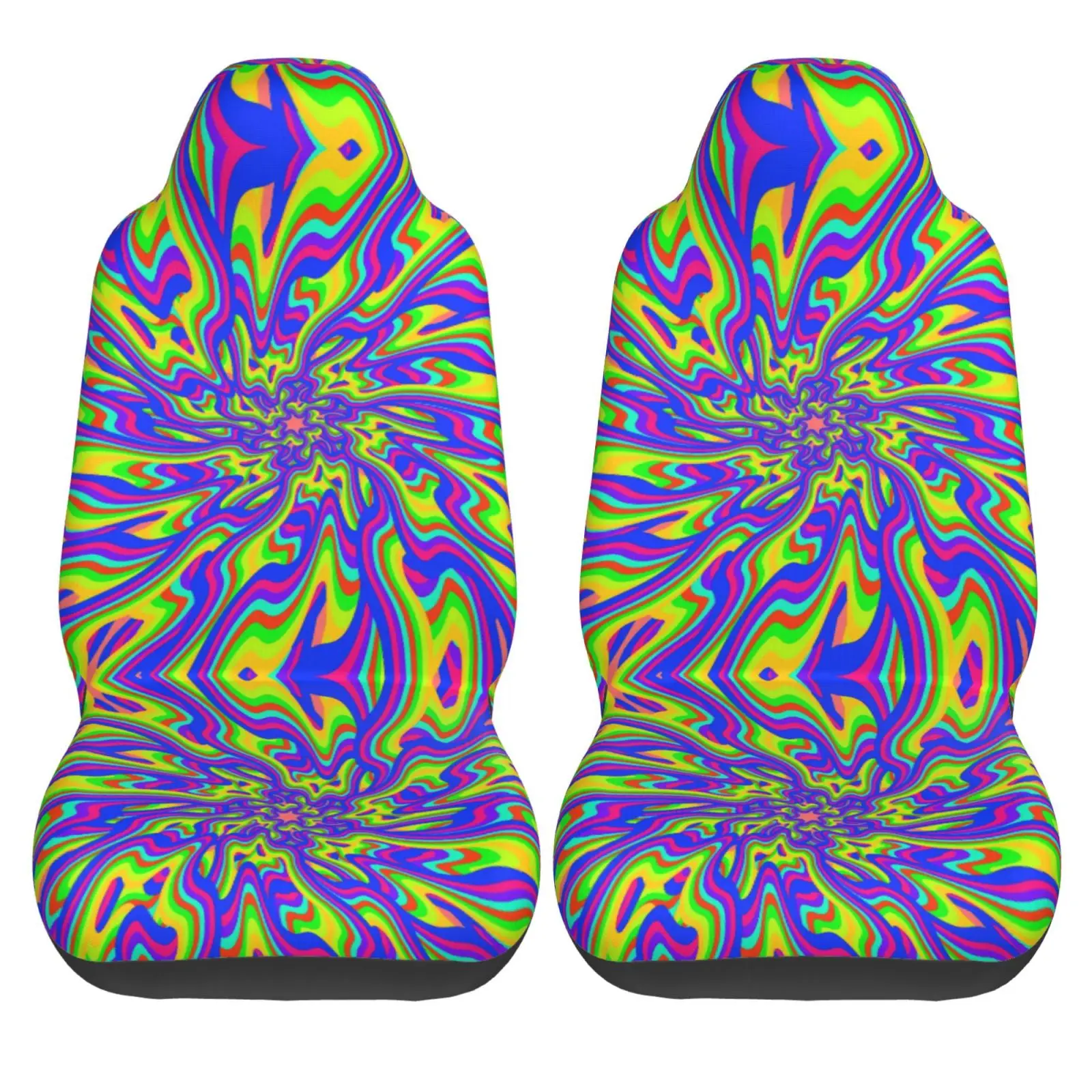 Psychedelic Rainbow Tie Dye Print Front Seat Cover 2 Pcs Universal Vehicle Seat Protector Mat Covers Fit Most Cars Sedan SUV Van