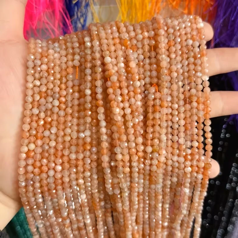 Wholesale Faceted Natural Stone Beads Sunstone Tiger Eye Amazonite Apatite Loose Spacer Bead For Jewelry Making Supplies 2 3 4mm