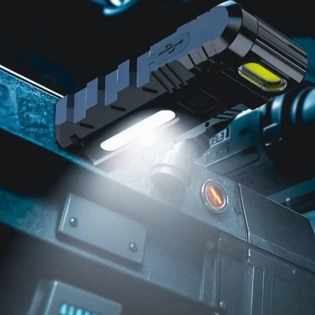 Mini lanterna led recarregável usb, lanterna portátil com ímã traseiro, super brilhante, acampamento, luz lateral cob de emergência