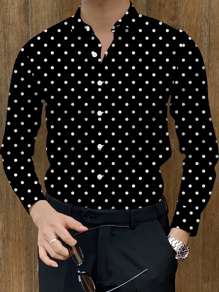 

New Autumn Men's Polka Dot Print Shirt Elegant Loose Button Party Shirt Men's Casual Long-sleeved Fashionable Streetwear