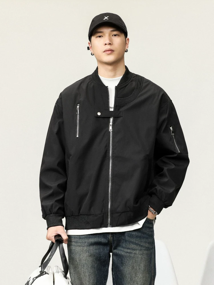 

Men Jackets Coats Baseball Coat Zipper Full Sleeve Casual Loose Jacket Splice Simple Solid Regular Outerwear Autumn Winter New