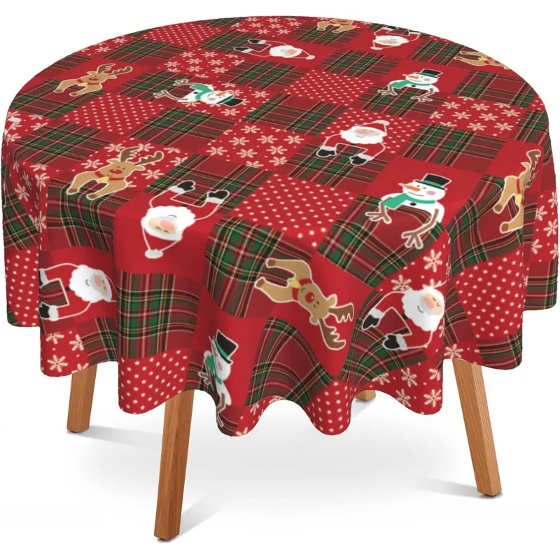 

Christmas 60 inch Round Tablecloth,Santa Claus Deer Snowman Circle Table Cover Stain Resistance Water Repellent Wrinkle-Free