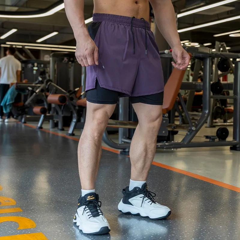 

New Men's Fitness Training Shorts Summer 2 In 1 Quick Dry Gym Beach Running Double-deck Shorts Outdoor Sportswear Men shorts