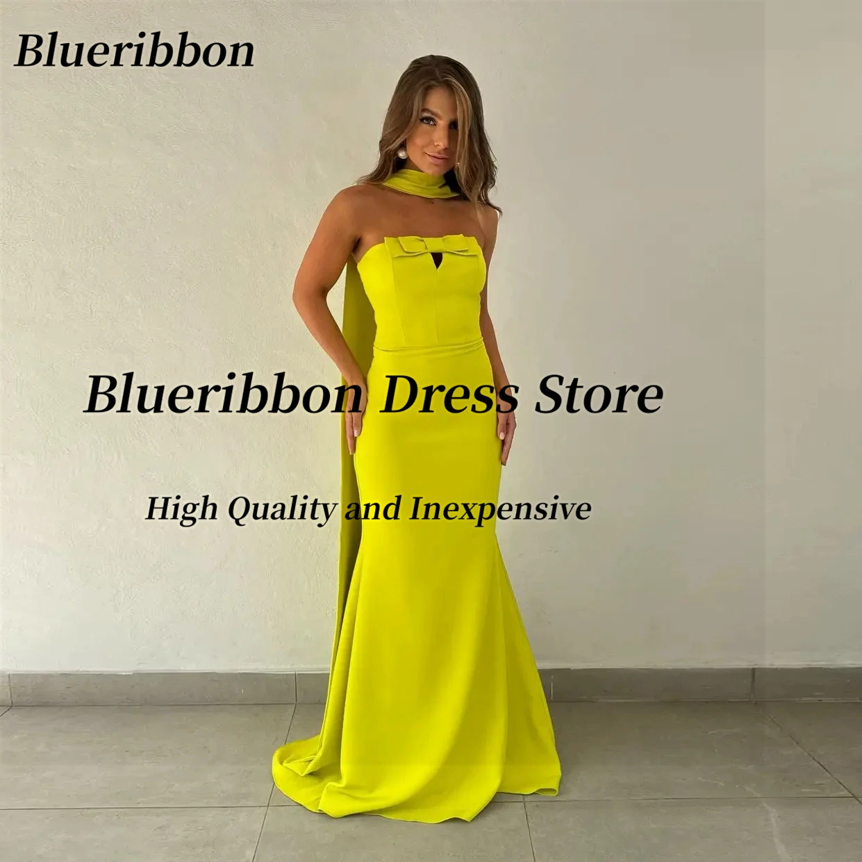 

Blueribbon Customized Bow Strapless Vestidos Prom Dresses with Shawls Special Occasion Dress Sexy Back Evening Party Gowns