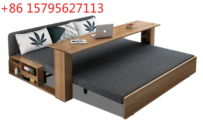 

Dual-purpose solid wood foldable sitting and lying simple push-pull storage small apartment double multifunctional sofa bed