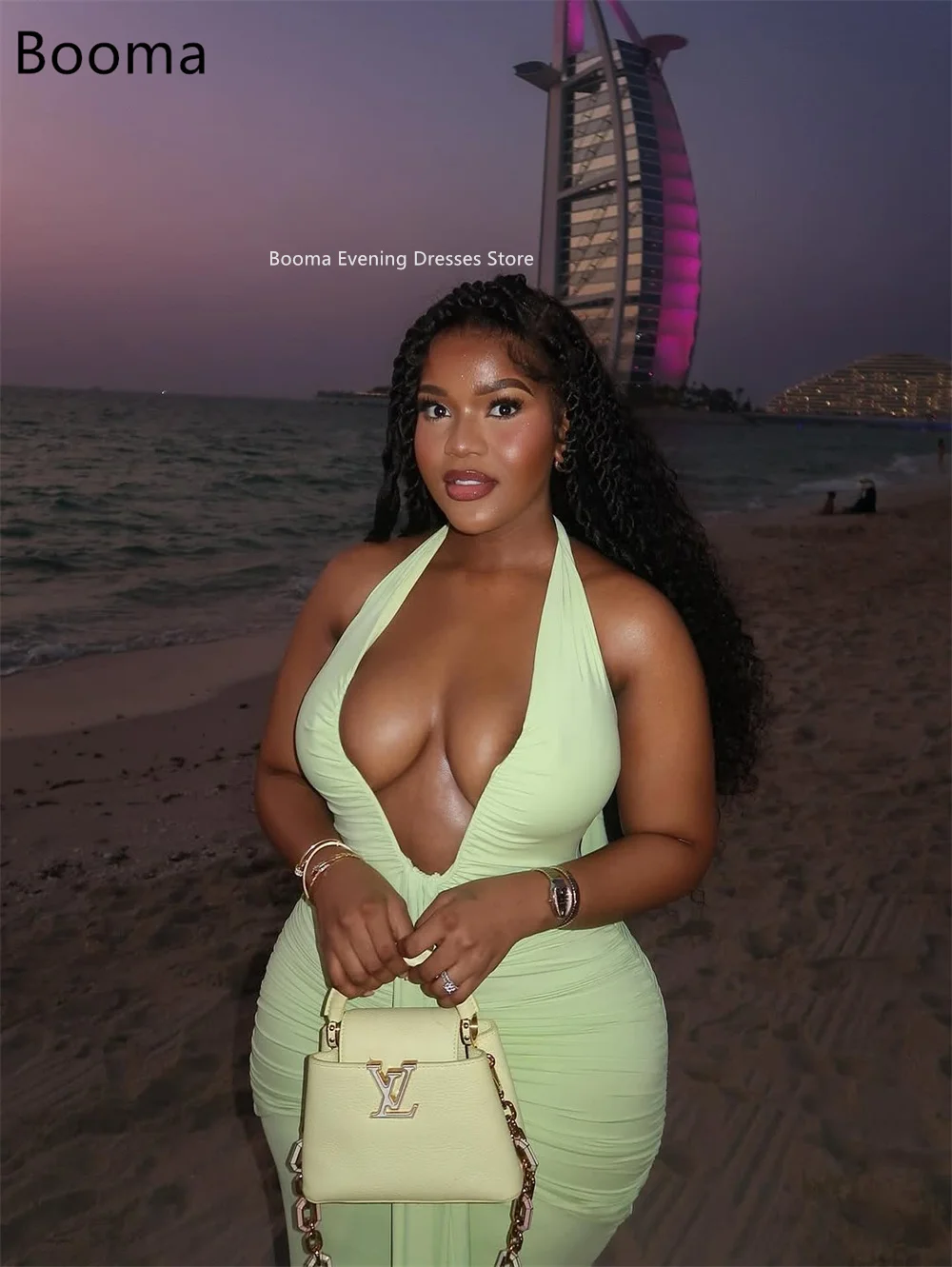 Booma فساتين طويلة مثيرة بحورية البحر ورقبة على شكل حرف V فساتين حفلات رسمية للنساء بدون أكمام مطوي فستان حفلات بسيط مخصص #3