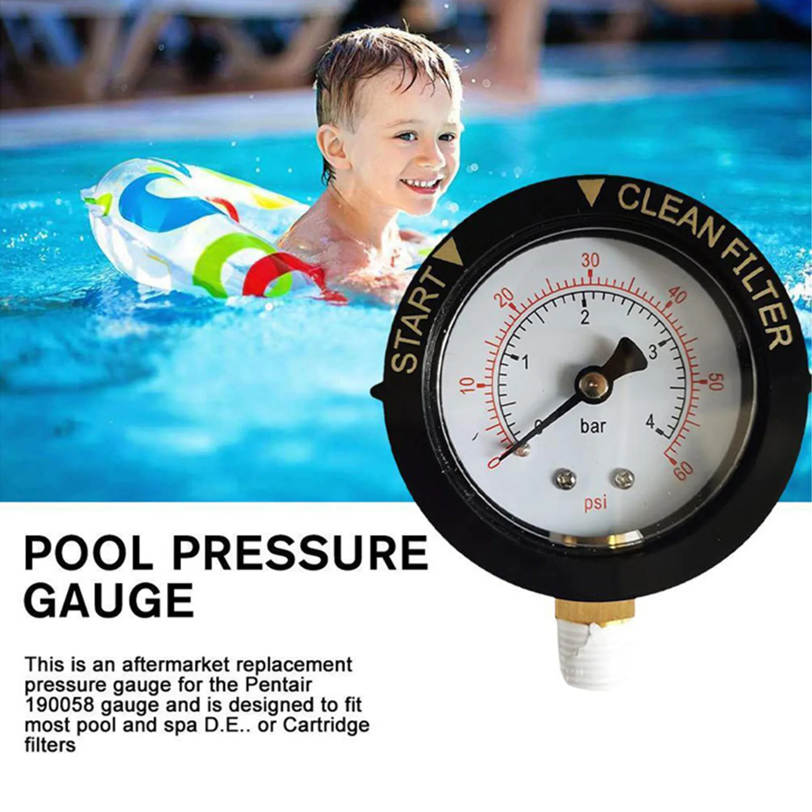 Pool Filter Pressure Gauge Water System Clean Filter Indicator Spare 0-60PSI,Swimming Pool Spa Aquarium Valves Filter Supplies