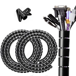 Universal 2M Flexible Black Cable Protector Wrap Line Coiled Management Tube for Office Wire Cord Organizer Cover Sleeve