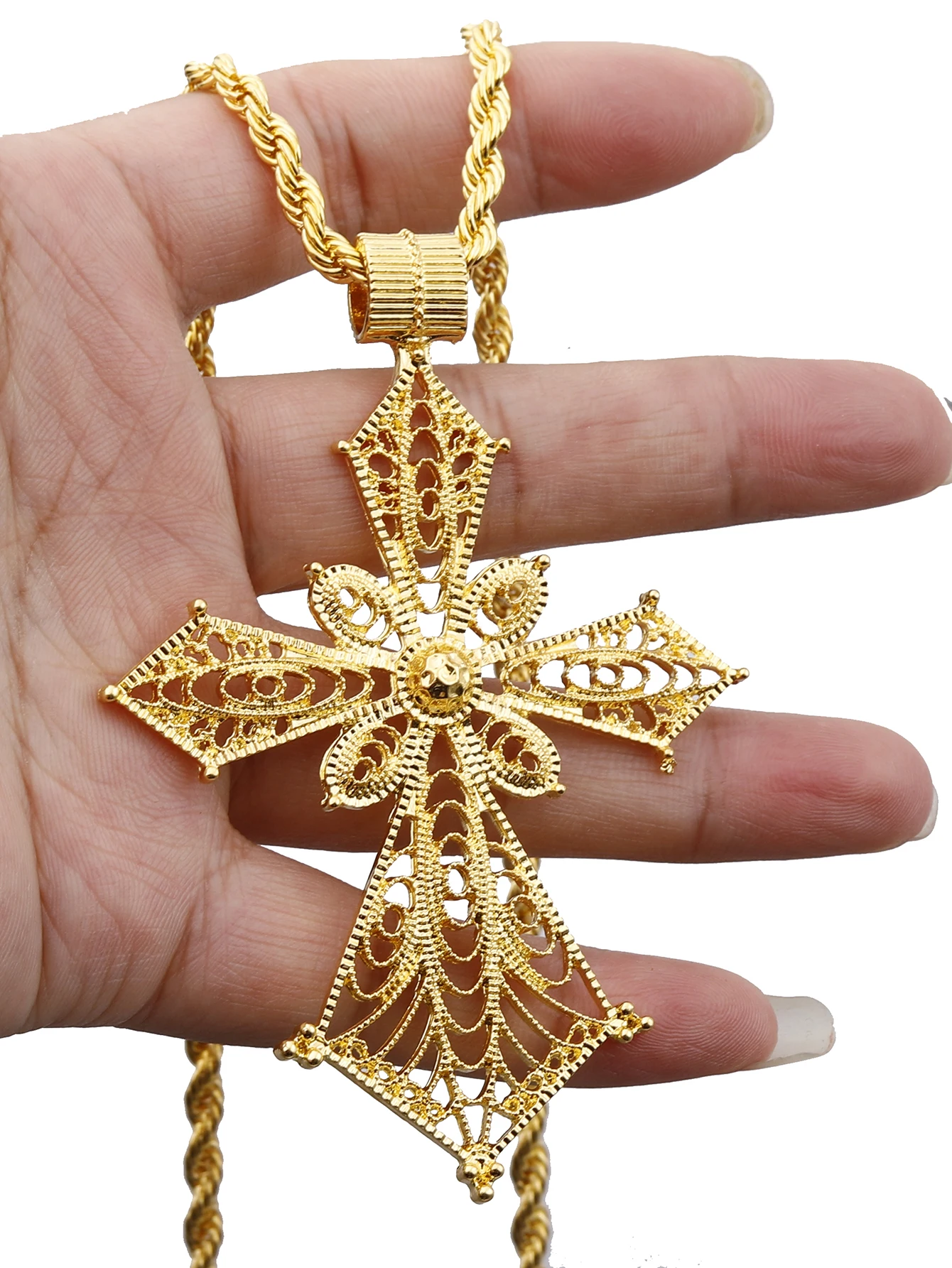2PCS/Batch Dubai European and American Cross Pendant Necklace Set Middle Eastern Women\'s Jewelry Wedding Jewelry