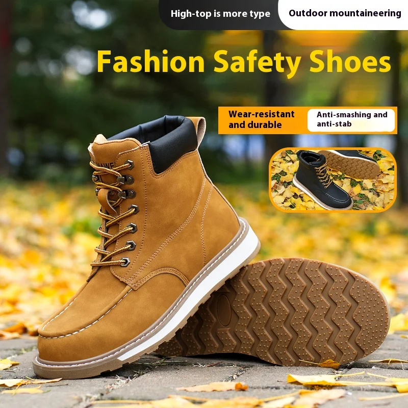 Steel Toe Safety Shoes Men, Lightweight Anti-Puncture Anti-Smash Non Slip Industrial Work Boots Kevlar-Midsole Protective Boots