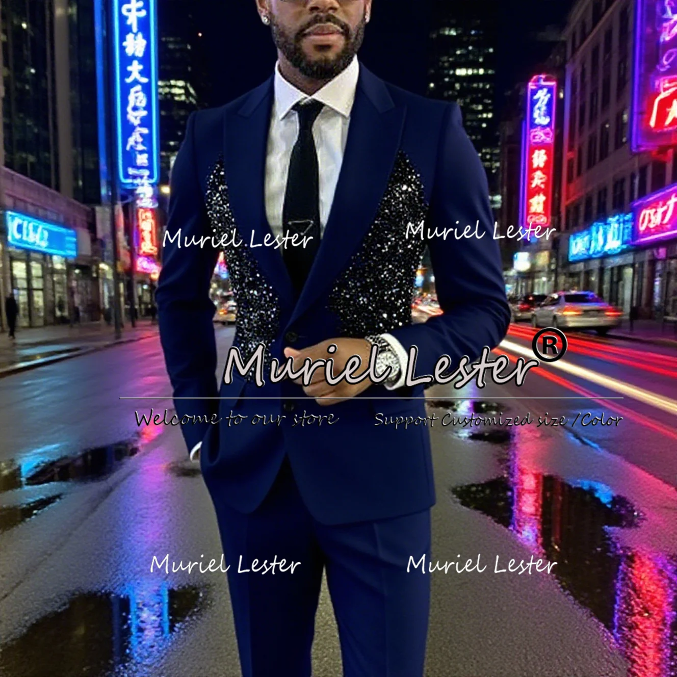 Exclusive Crystals Beaded Business Suits Men 2 Pieces Sets Single Breasted Groom Prom Blazers Customized Male Fashion Tuxedos