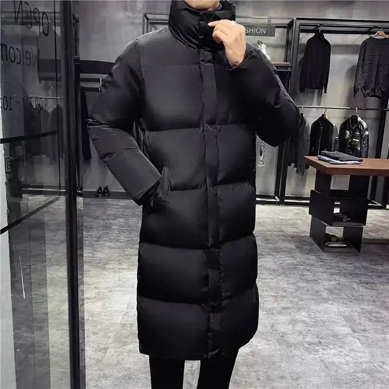 Men Parka Long Coat 2024 Winter New Hot Warm Thickening Solid Casual Down Jacket Fashion Stand Collar Puffer Jacket Men Clothing