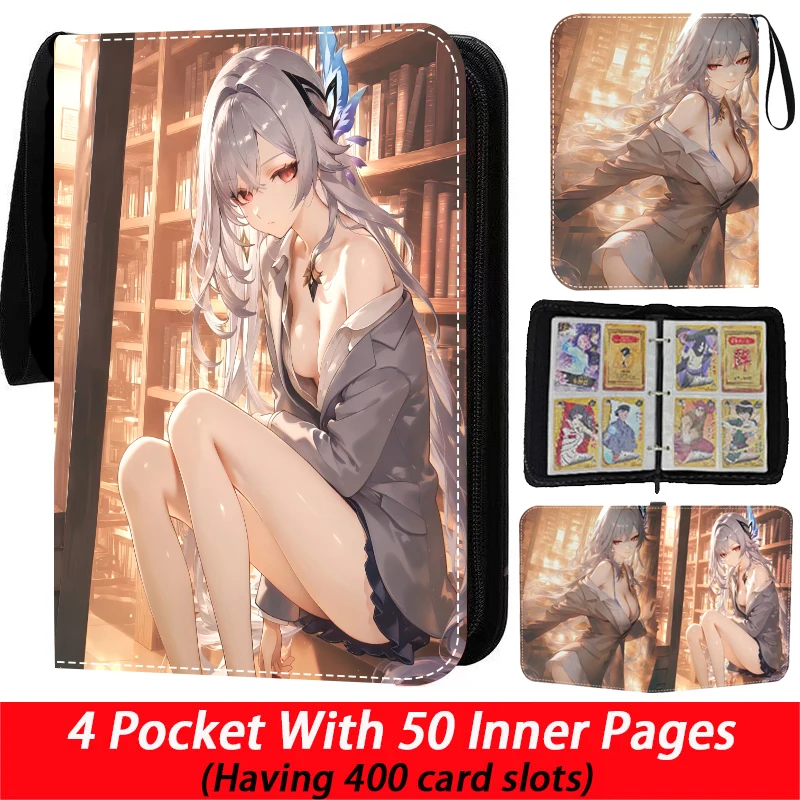 Genshin Impact Anime Raccoglitore di carte ad alta capacità Libro contiene 400/900 pezzi Collezione di album di carte con cerniera di archiviazione con 50 pagine interne