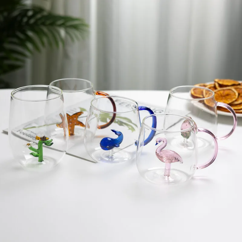 لطيف ثلاثية الأبعاد الحيوان والنباتات أكواب زجاجية الأواني الزجاجية شرب كؤوس مشروبات ويسكي القهوة القدح الاطفال البورسليكات الحليب فنجان الماء #2